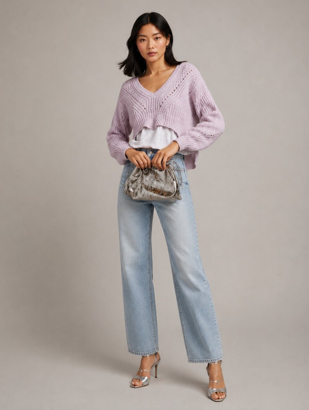 Anthropologie Lilac Layered Cable Knit Slouchy Sweater Size S - Picture 1 of 9